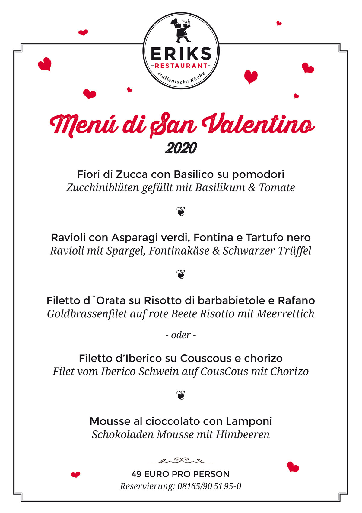 Valentinstagsmenü 2020 - Eriks Hotel